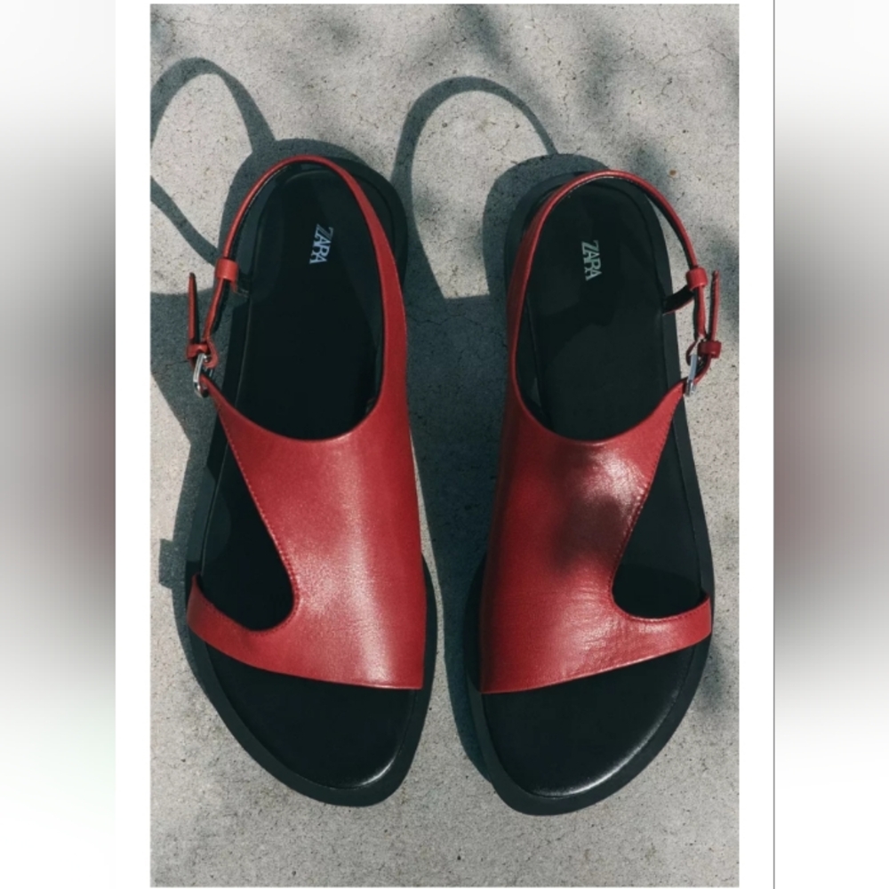 Zara Leather Asymmetric Flat Sandals
